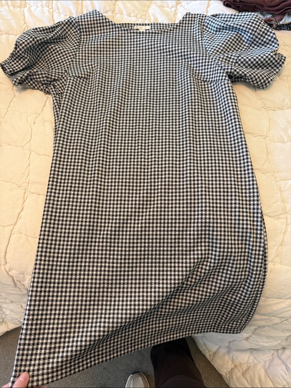 Black & White Gingham Puff-Sleeve Dress